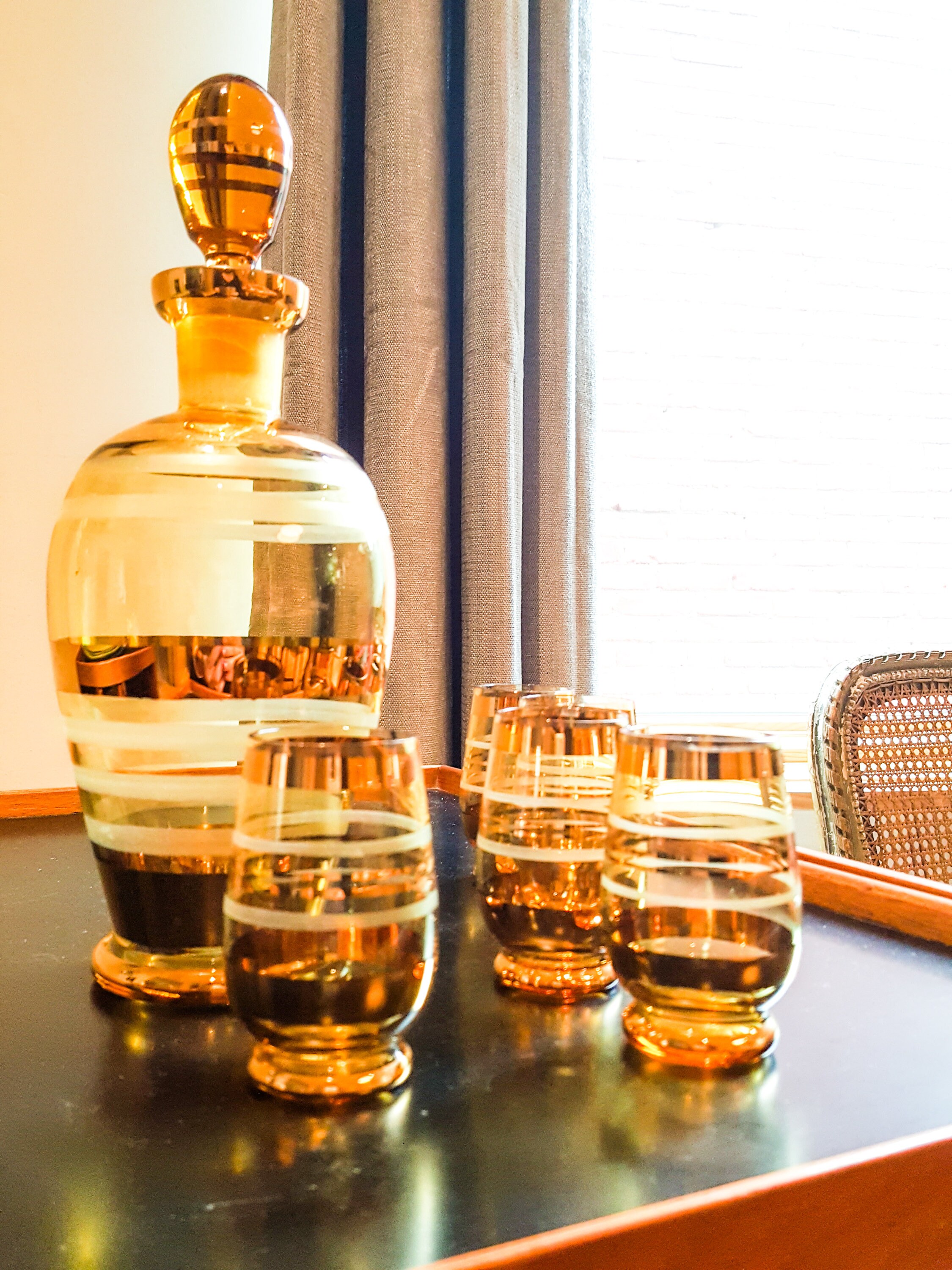 Mid Century Liquor Decanter In Gold and Gilt Glass with Gold