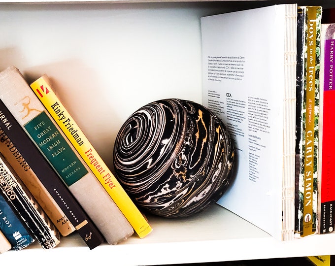1950's Gorgeous Marbleized 5 pin Bowling Ball in Black and Orange