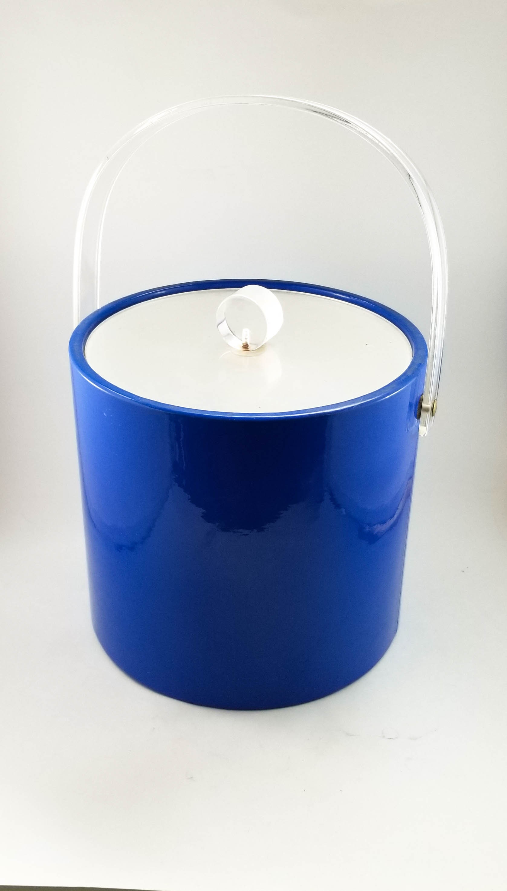 Blue Glossy Vinyl and Acrylic Mid Century Ice Bucket