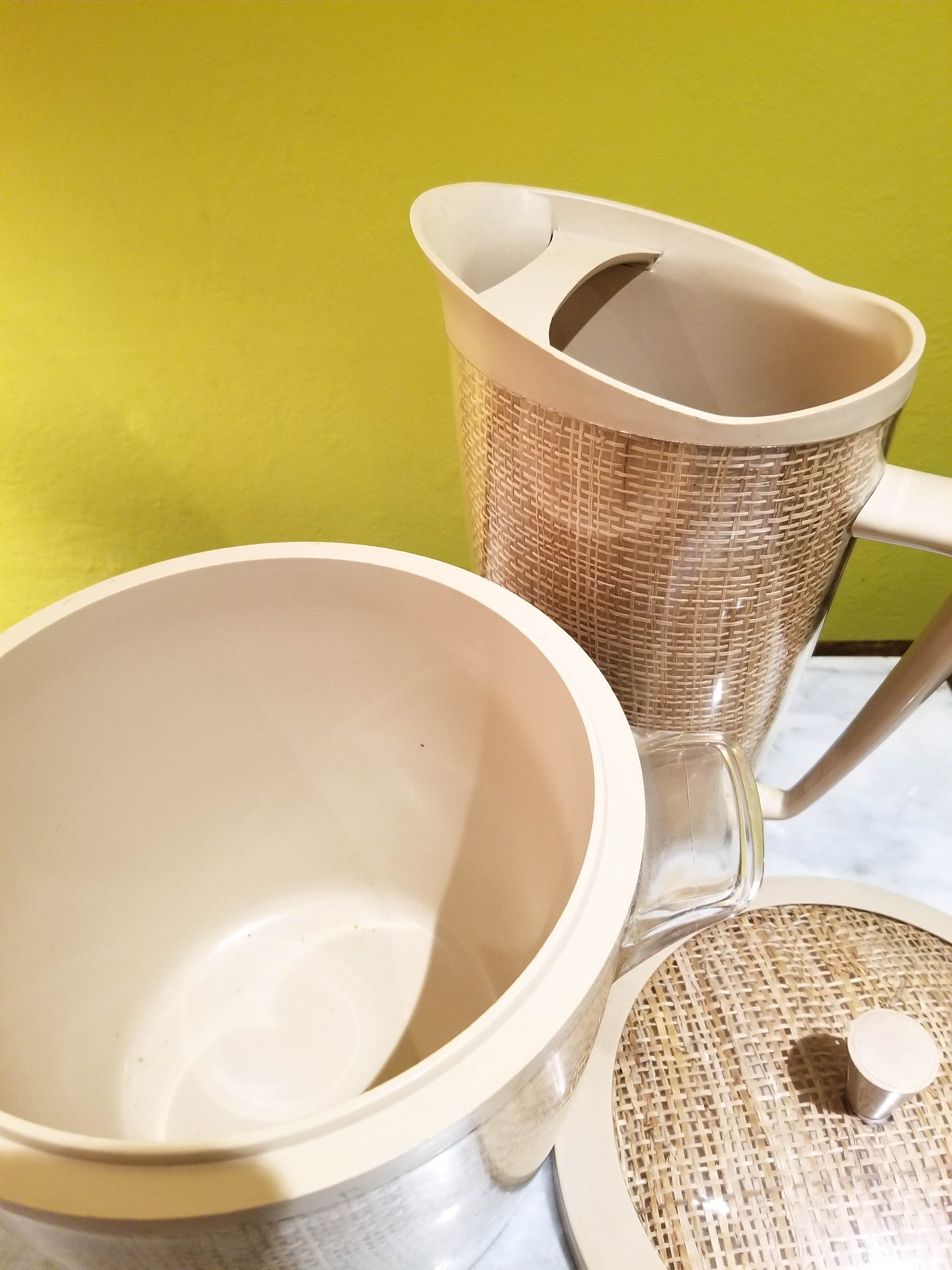 Vintage Raffia Ware Ice Bucket and Matching Pitcher/Collectible Raffia