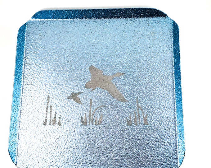 Blue Anodized Aluminum Serving Tray Laser Etched Flying Geese Serving Platter