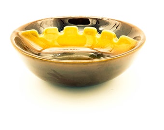Fabulous Mid Century Brown and Yellow Glazed Ashtray/Trinket Dish