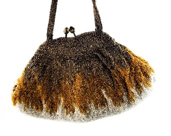 Magnificent Hand Beaded Gold and Silver  Evening Bag with Beaded strap
