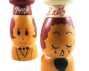 Vintage Tall Chef Wood Salt and Pepper Shakers