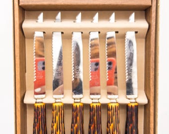 Mode Danish Steak Knives with Faux Horn Handles. Old/New stock in Box