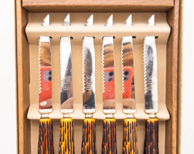 Mode Danish Steak Knives with Faux Horn Handles. Old/New stock in Box