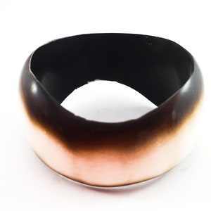 Stunning Asymetrical Acrylic Vintage Brown and Cream Bangle Bracelet