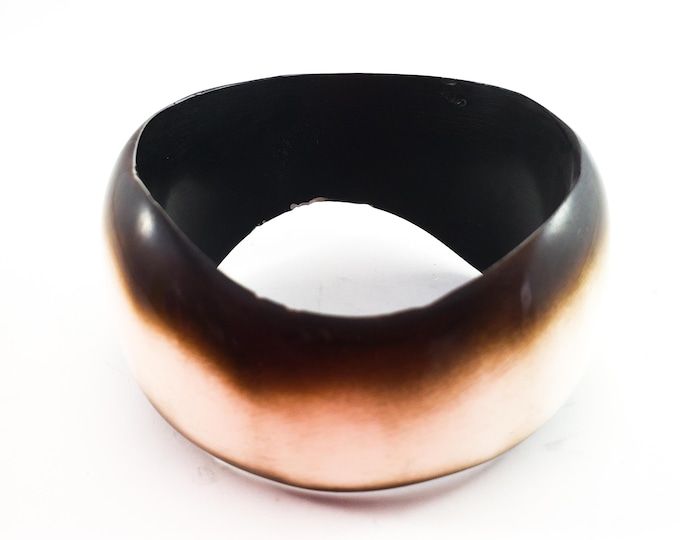 Stunning Asymetrical Acrylic Vintage Brown and Cream Bangle Bracelet