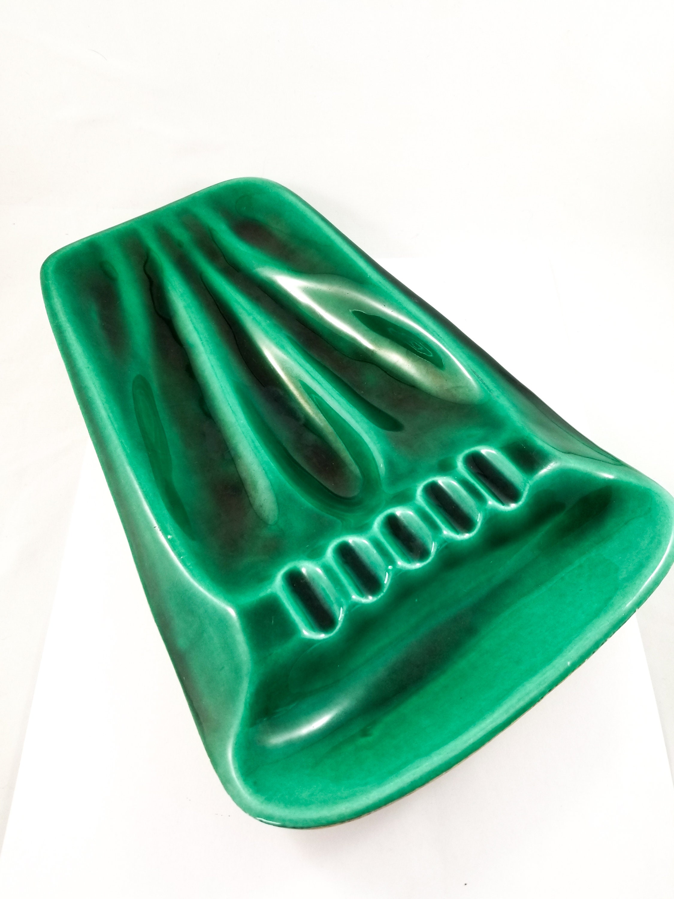 Mid Century Modern Emerald Green Glaze Ashtray/Trinket Dish