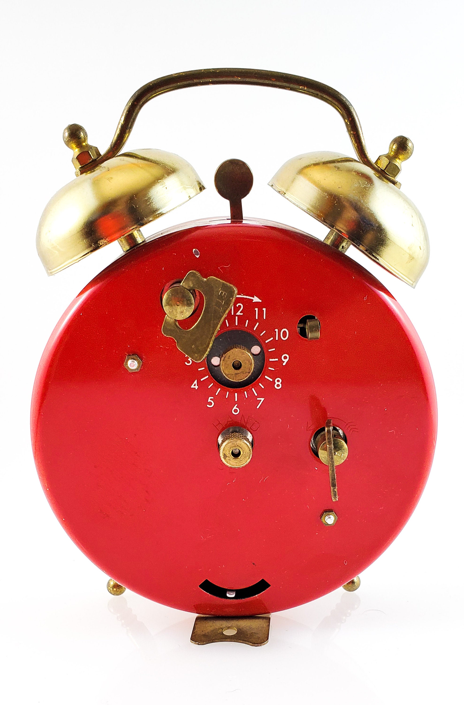 Vintage collectible Twin Bell Footed Bradley Mickey Mouse Wind Up Alarm