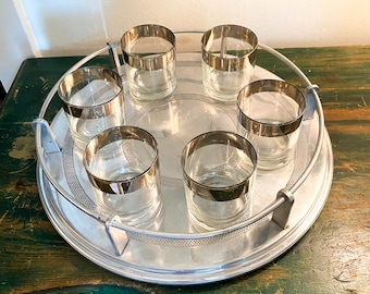 Dorothy Thorpe Low Ball Glasses Silver Weighted Vintage Bar Ware Bartender Cocktail Glass MCM Mad Men with Tray
