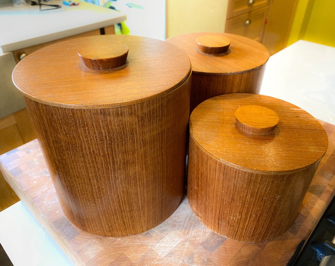 Fabulous Mid Century Modern Teak Kitchen Canisters