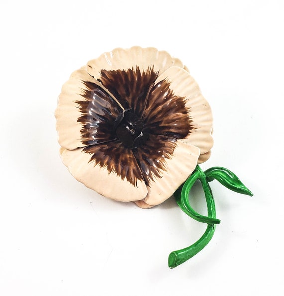 Lovely Brown Floral PANSY Brooch/Pin with tiny Ye… - image 1