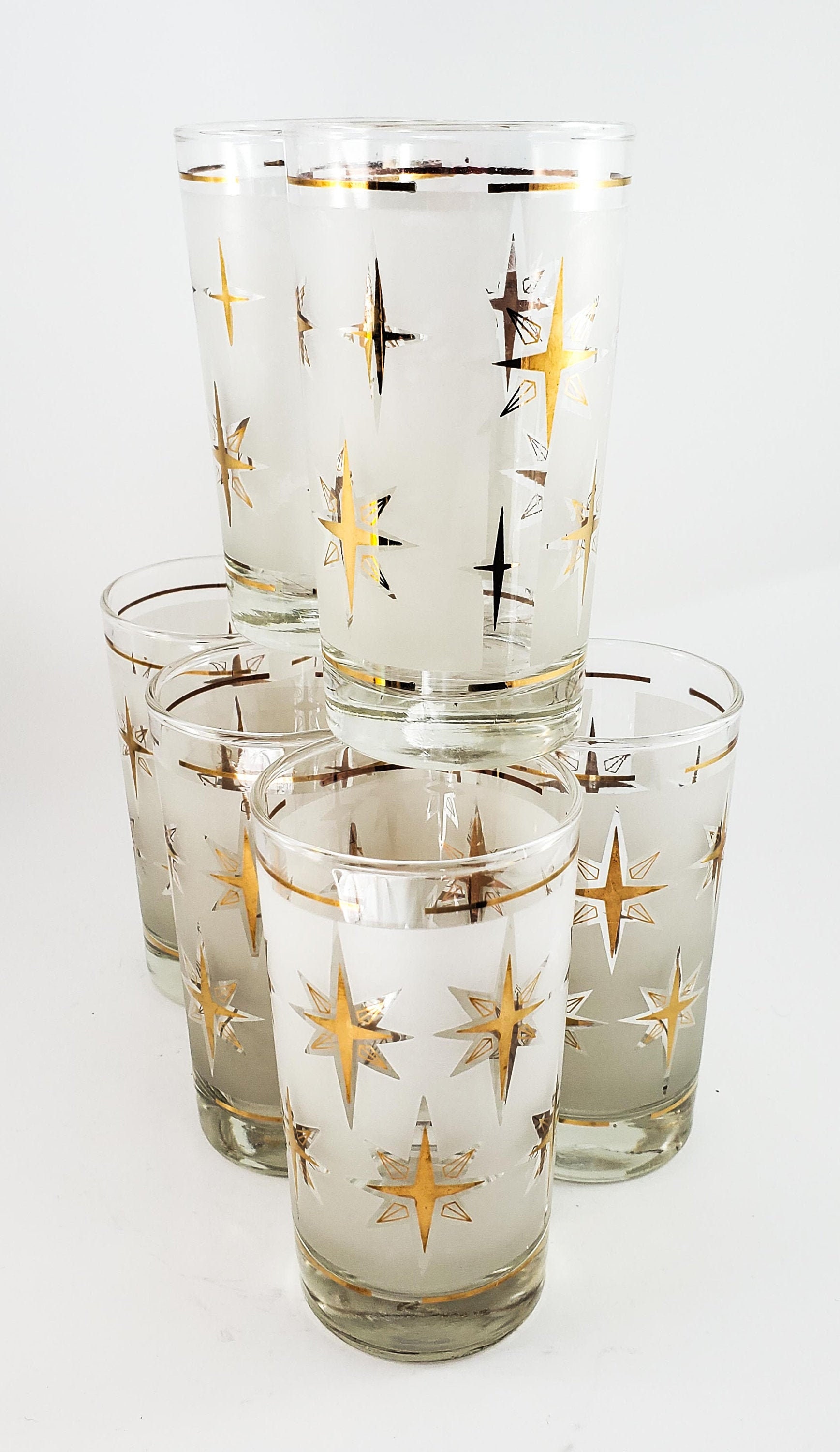 Set of 7 Vintage MCM Starburst Water/Hi Ball Glasses