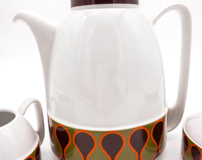 Bavarian Modernist Tea Pot with Cream and covered Sugar Set in Lchirnding pattern