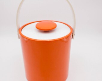 Orange Glossy Vinyl and Acrylic Mid Century Ice Bucket