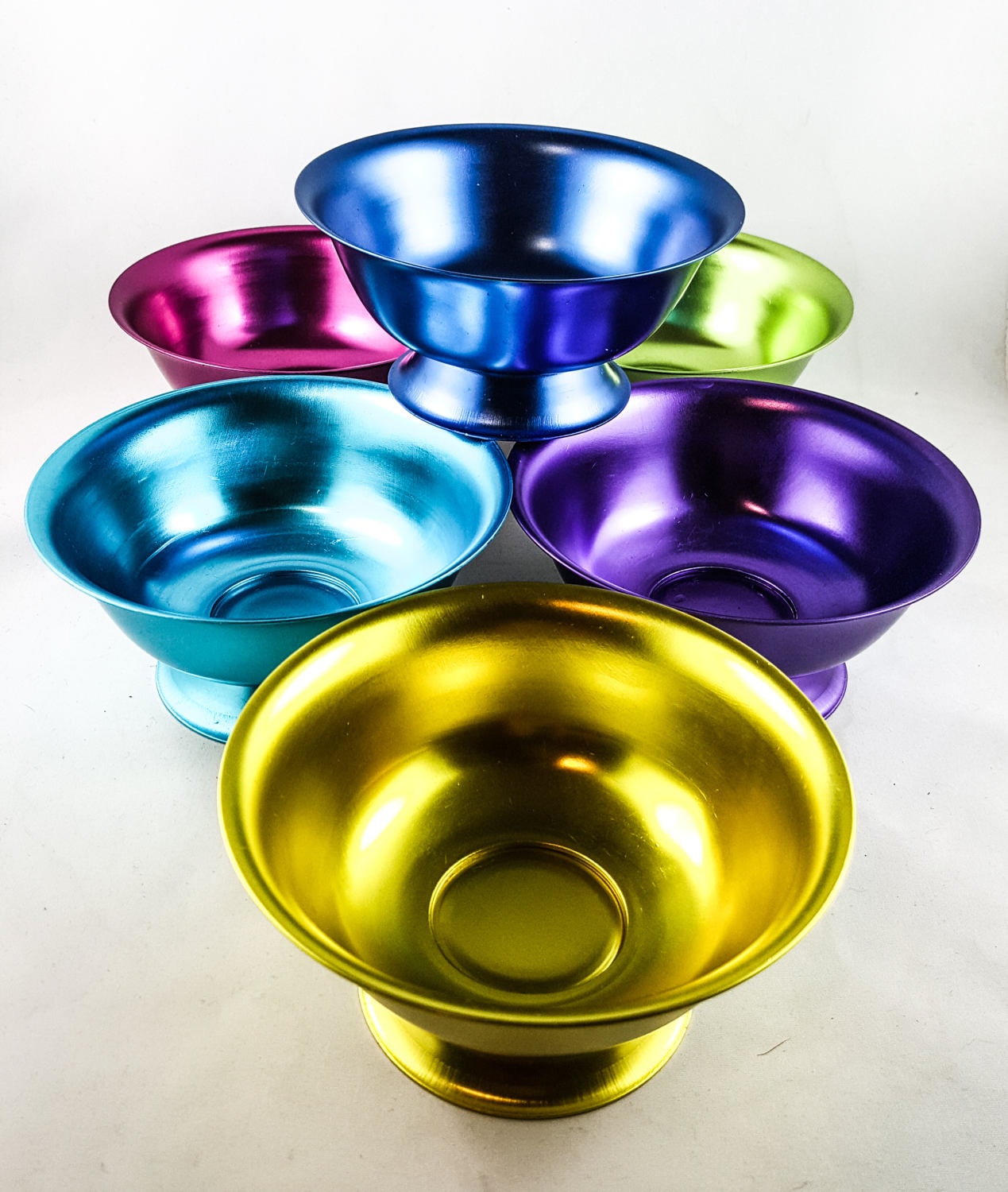 Shiny Colorful Anodized Aluminum Sherbet Ice Cream Cups Set of 6 with 5
