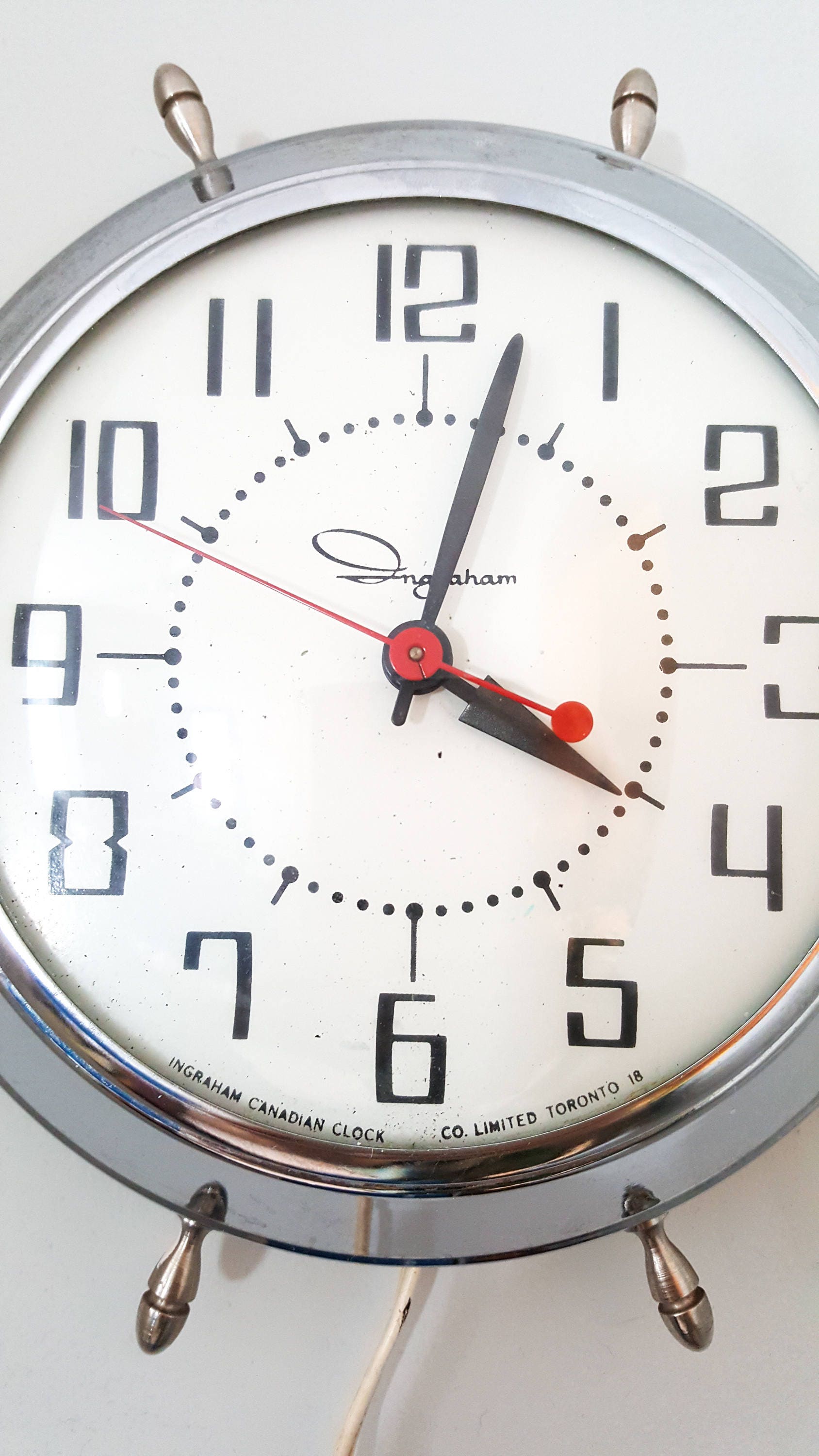 1960's Hard Ingraham Nautical Electric Wall Clock with Chrome Fittings