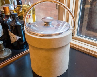 Tan Vinyl and Acrylic Mid Century Ice Bucket