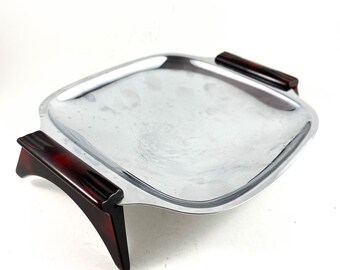 Gorgeous Square Bakelite Glo Hill Chrome Platter with Bakelite Handle