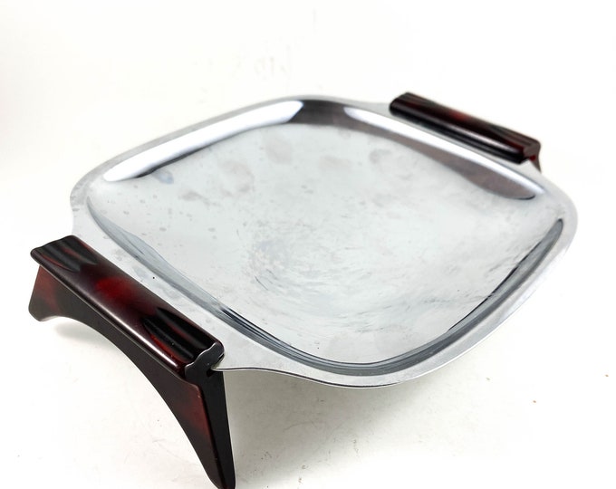 Gorgeous Square Bakelite Glo Hill Chrome Platter with Bakelite Handle