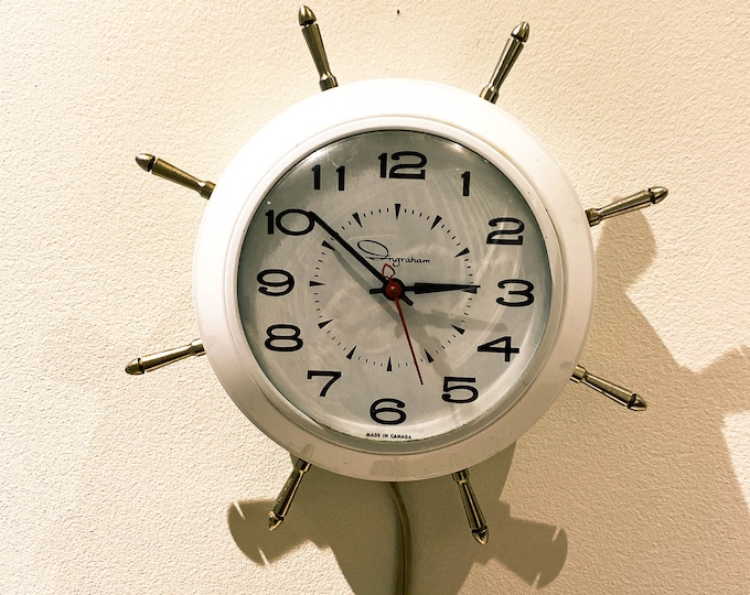 1960's Hard Ingraham Nautical Electric Wall Clock with Chrome Fittings