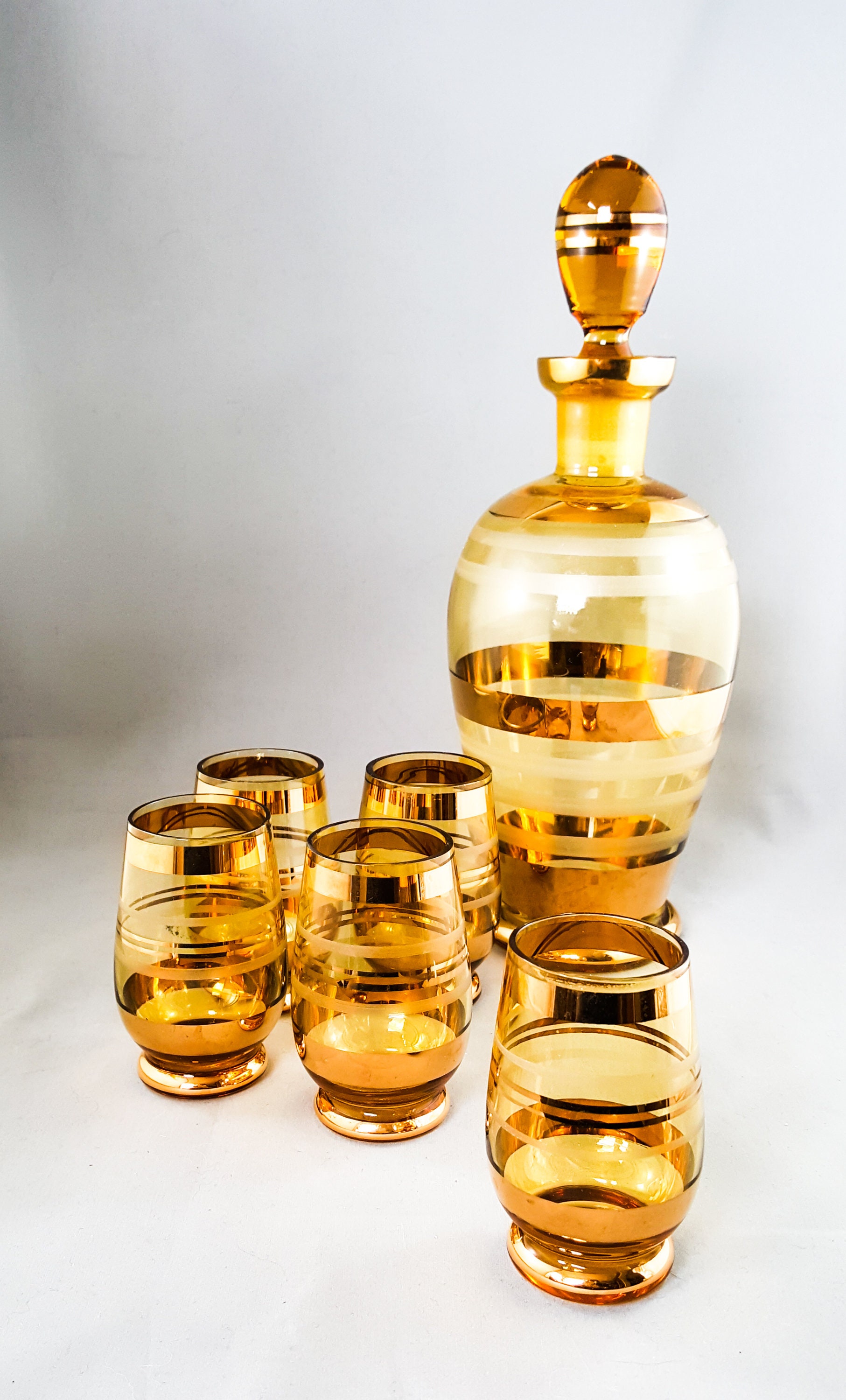 Mid Century Liquor Decanter In Gold and Gilt Glass with Gold