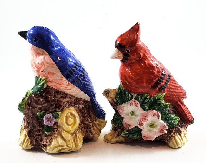 Gorgeous Bird Salt and Pepper Shakers. Cardinal and Blue Jay Salt and Pepper Shakers. Vintage Kitchen Decor.