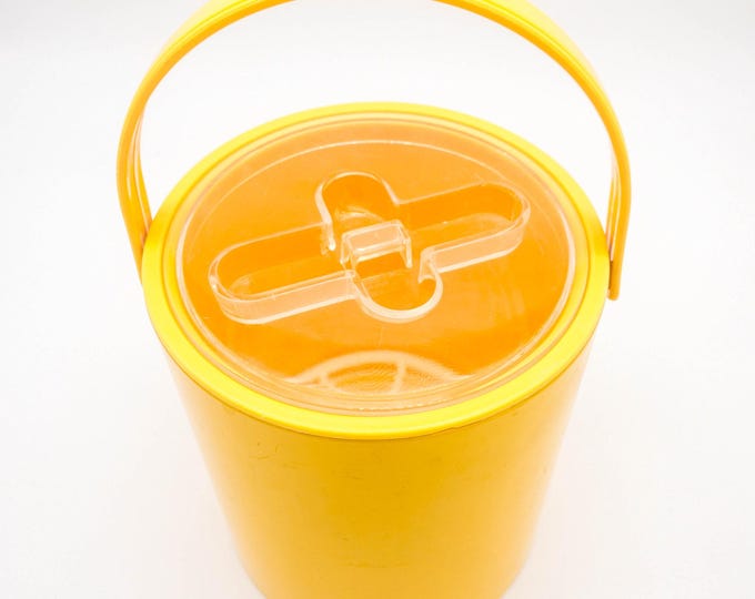 Yellow Glossy Vinyl and Acrylic Mid Century Ice Bucket with clear lid
