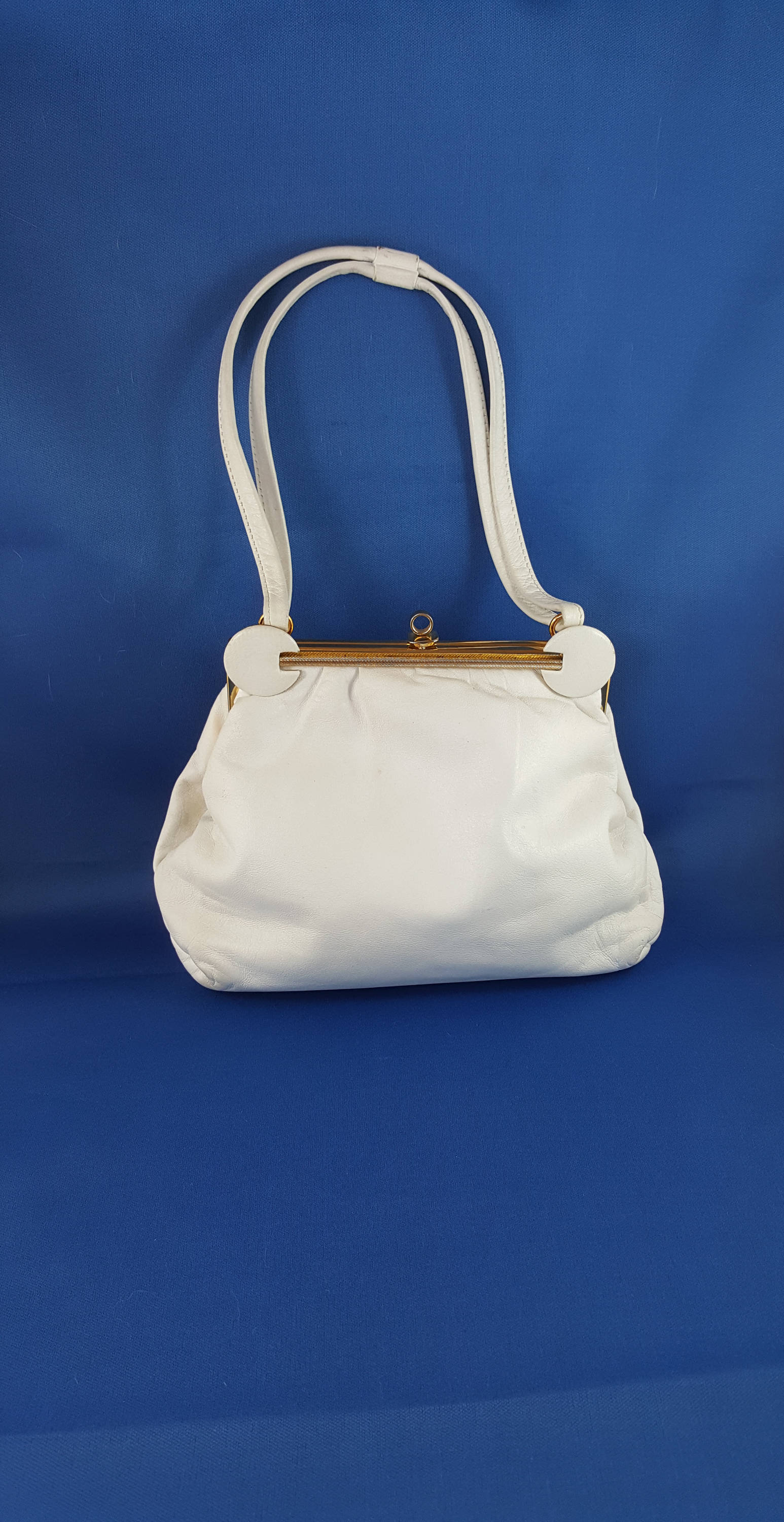 1960's White Kid Leather Lined Handbag made in England for Birks