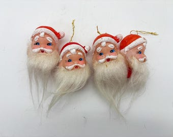 Lot of 4 Hand Painted Celluloid Santa Ornaments, Vintage,