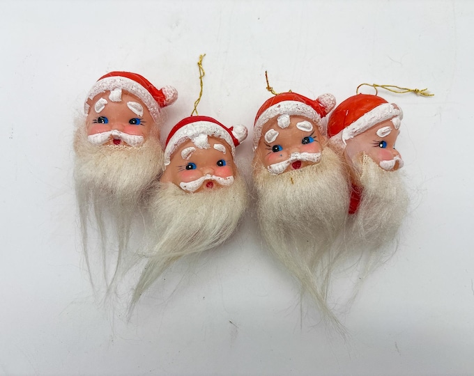 Lot of 4 Hand Painted Celluloid Santa Ornaments, Vintage,