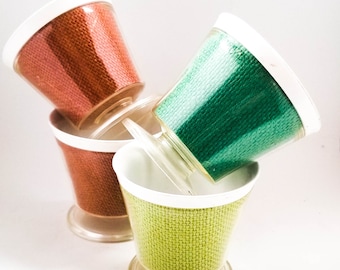 Vintage Raffia Ware Cups, Set of 4, Tiki Party Dessert Cups