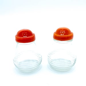 Simple Orange Capped and Clear Glass MCM Salt and Pepper Shakers