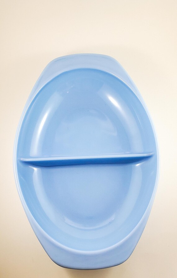 Mid Century Vintage PYREX Delphite Blue Divided Casserole