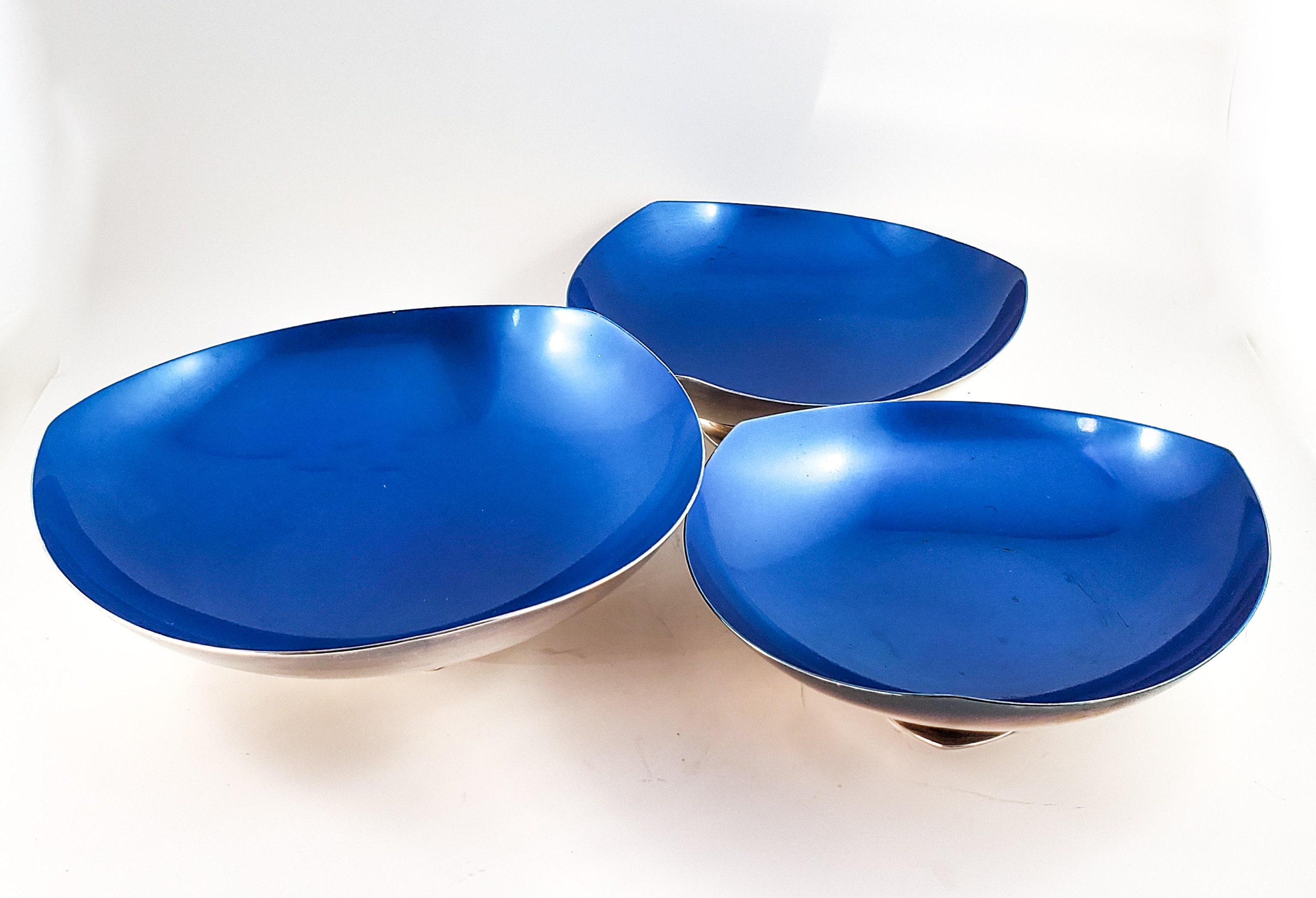 Mid Century Kronen Danish SilverPlate and Blue Enamel Bowls