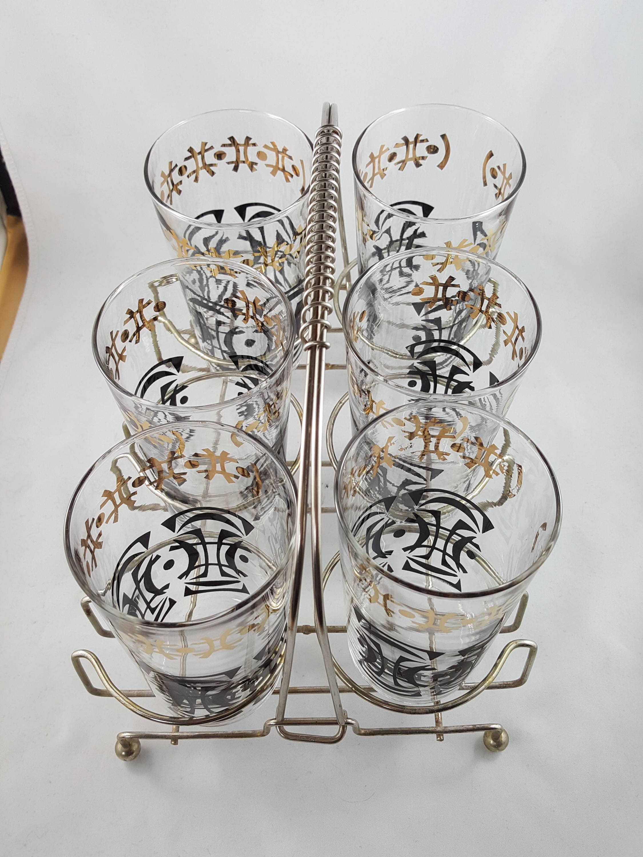 Fabulous Mid Century Modern Highball Bar Glasses 22k Gold and Black in