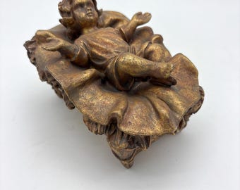 Baby Jesus Resin Part of a Nativity scene Distressed Burnished Gold tone