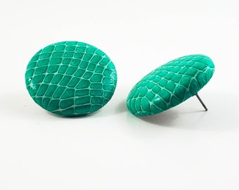 Vintage Kelly Green Snakeskin Faux Leather Earrings