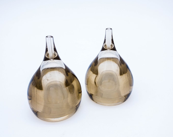 Simple Teardrop Smoky Amber Clear Glass MCM Salt and Pepper Shakers