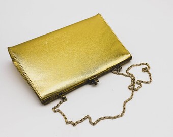 Fantastic Gold Lame Vintage Handbag with Metallic Chain