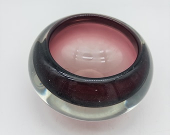 Gorgeous Purple and Clear Art Glass Bowl Trinket Dish or Catch-All