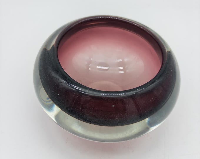 Gorgeous Purple and Clear Art Glass Bowl Trinket Dish or Catch-All