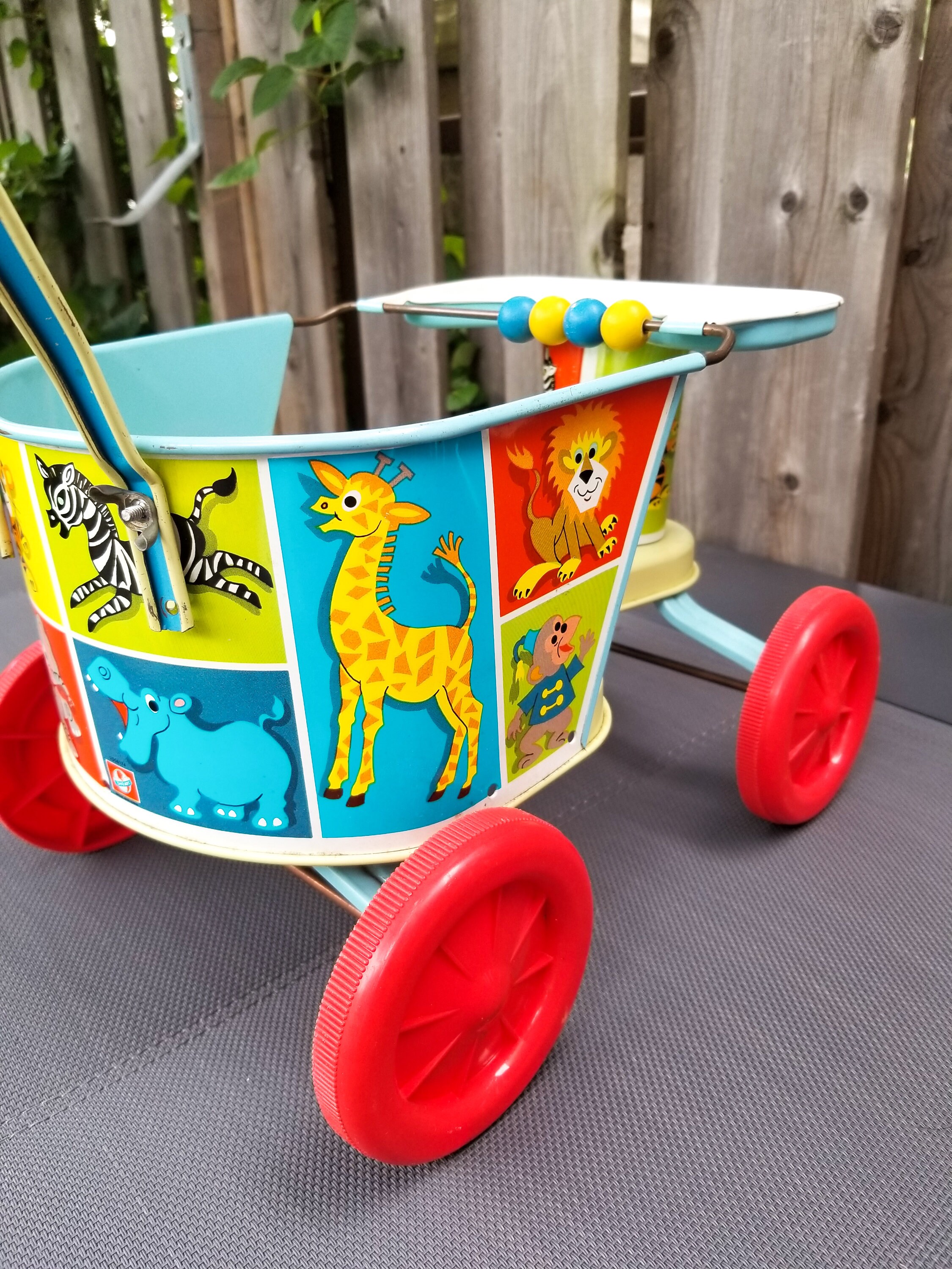 Vintage Baby Doll Stroller Ohio Art Tin Litho Toy, Chair Cart Buggy