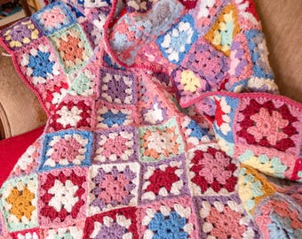 Stunning Crochet Blanket, Granny Square Bedspread Throw, Tv Blanket,Boho Style Blanket, Vintage Blanket Single or Full Bed