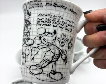 Disney Mickey Mouse Sketch Book Coffee Mugs, 2008, set of 5