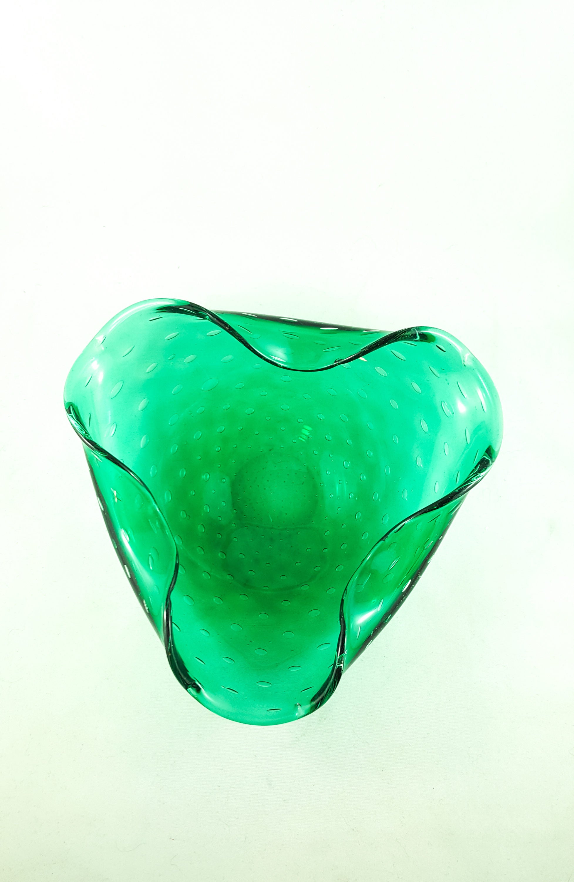 Murano Blown Art Glass Emerald Green Clear Cased Candy, Nut or Trinket