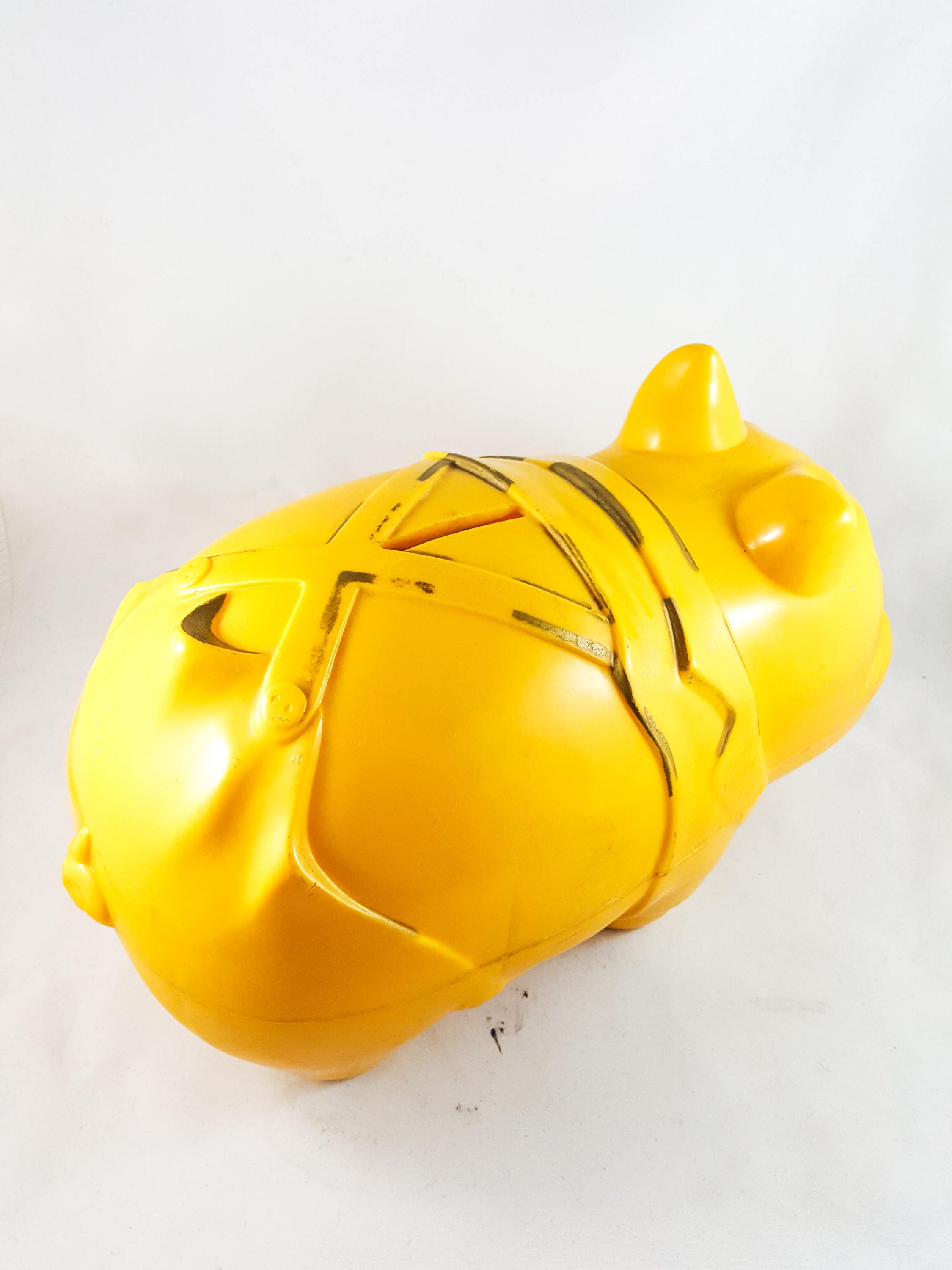 Classic Plastic Piggy Bank in Yellow Jumper Plastic Pig