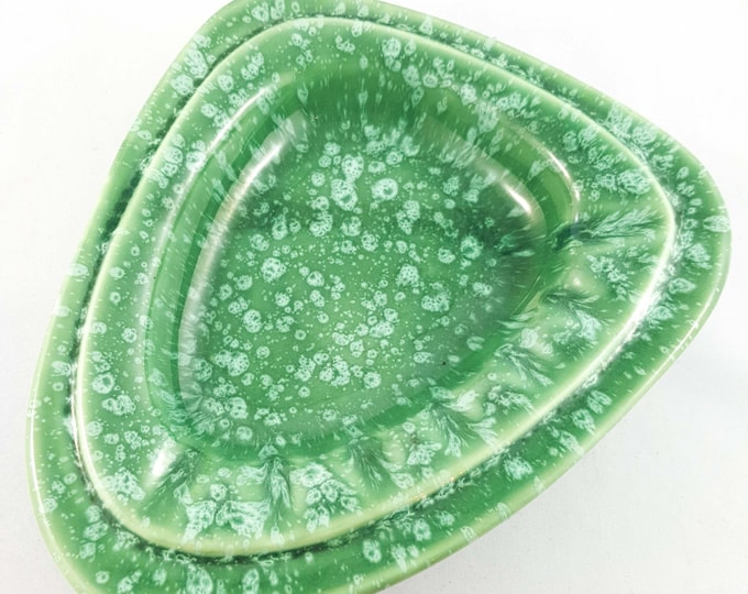 Ceramic Deep Dish Green Glaze Spotted Ashtray