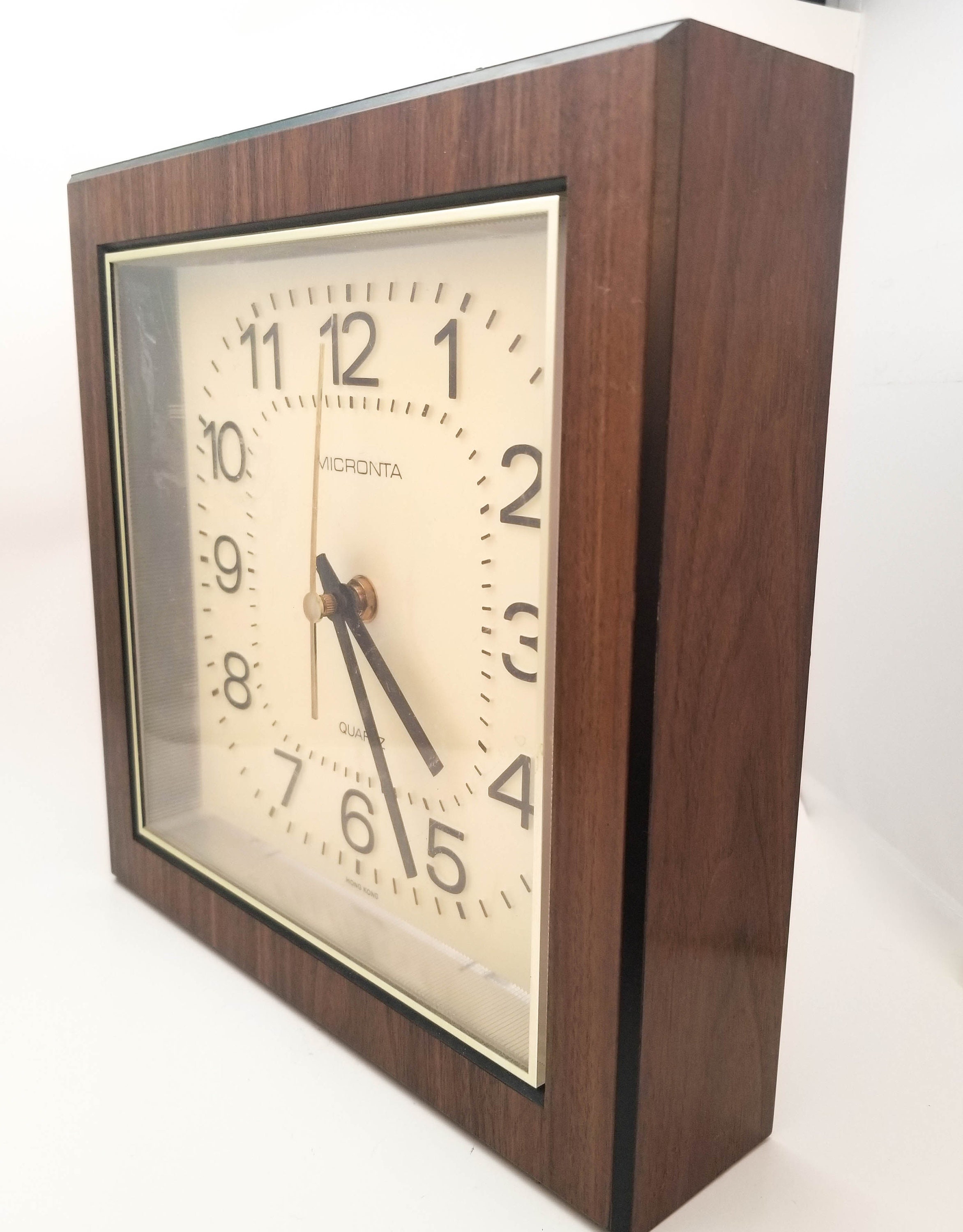 1960's Beige and Brown Micronta Wall Clock with Gold Sweeping Second Hand